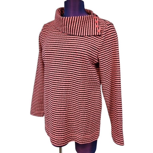 Talbots Pink &‎ Navy Jacquard Stripe Cowl Neck Pullover Blouse Petite Large - Picture 1 of 7